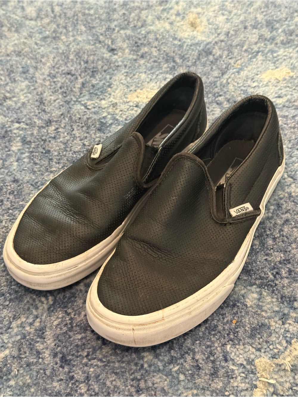 Vans Black Leather Classic Slip-On Sneakers in Black